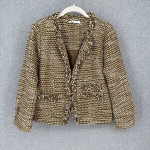 Cabi Womens Phoebe Tweed Blazer Jacket Size M Tan Brown Gold Boucle Office 343